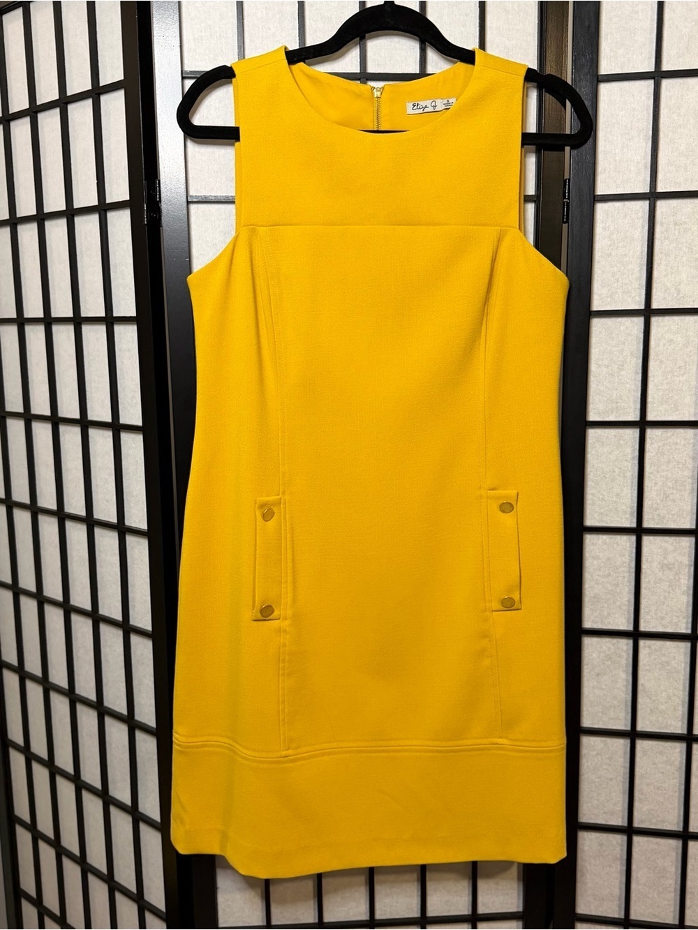 Eliza J Yellow Shift Dress Sleeveless Tailored Button Front Dress Size 8